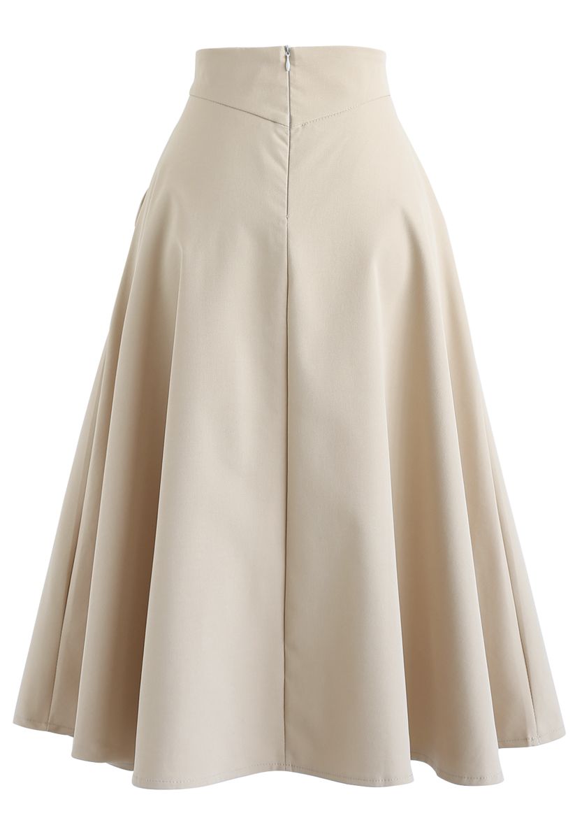 Classic Simplicity A-Line Midi Skirt in Light Tan