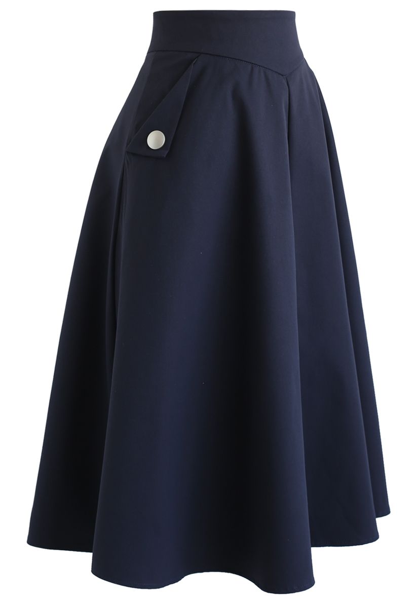 Classic Simplicity A-Line Midi Skirt in Navy