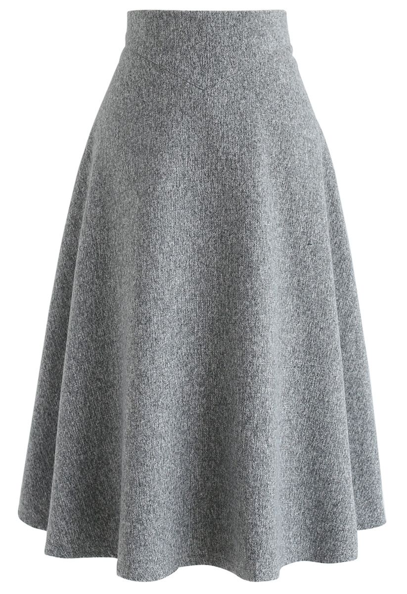 There for You Wool-Blended A-Line Midi Skirt in Grey
