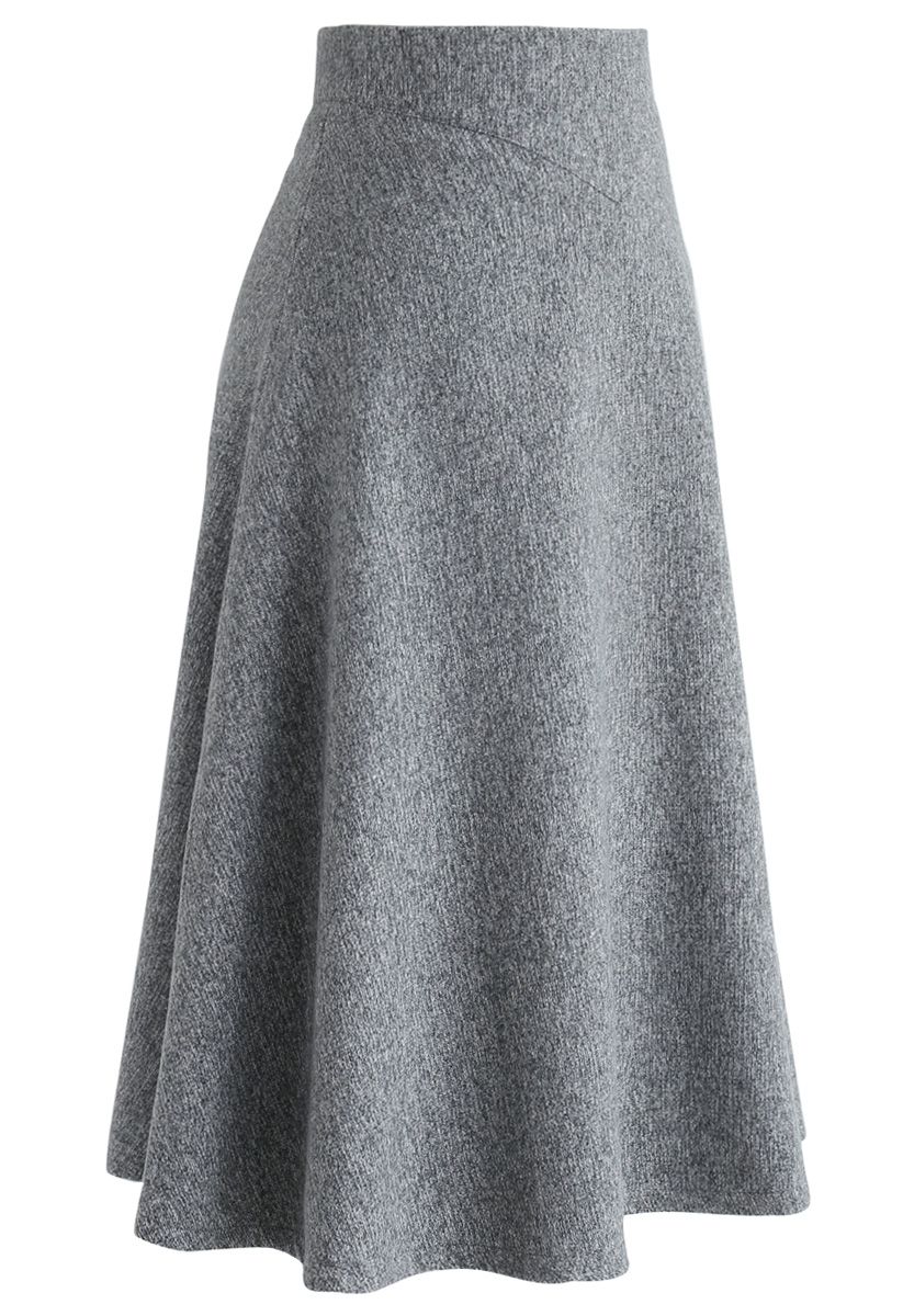 There for You Wool-Blended A-Line Midi Skirt in Grey