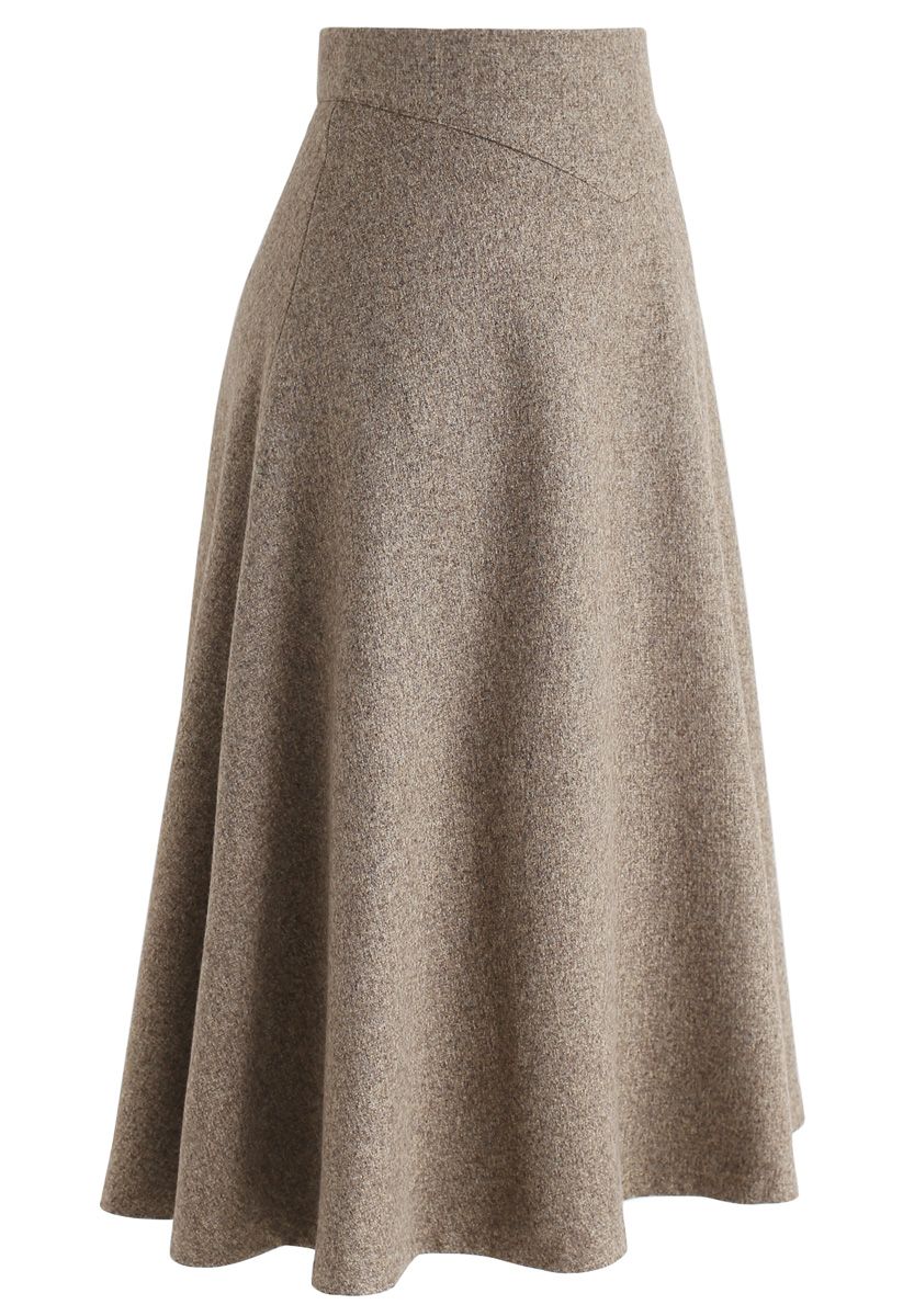 There for You Wool-Blended A-Line Midi Skirt in Caramel