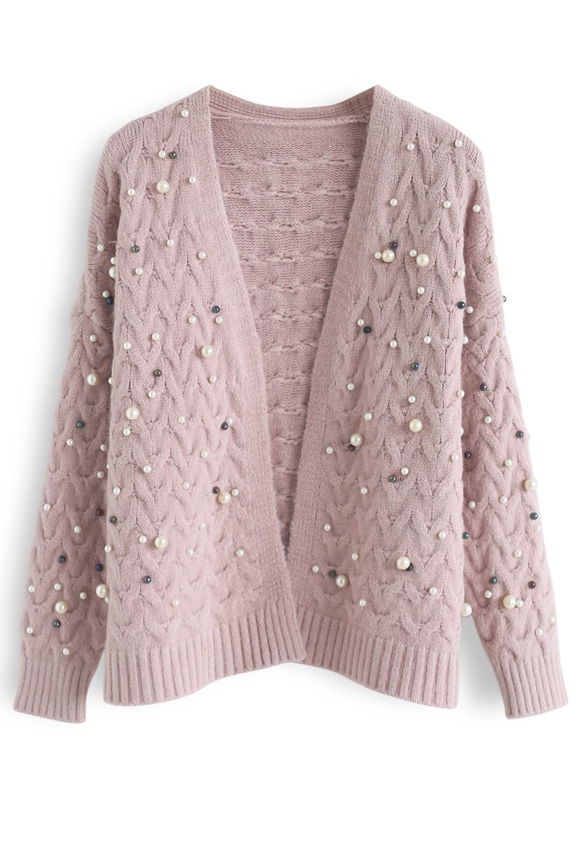 Looking at the Shining Pearls Knit Cardigan in Pink