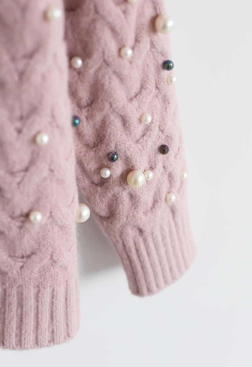 Looking at the Shining Pearls Knit Cardigan in Pink