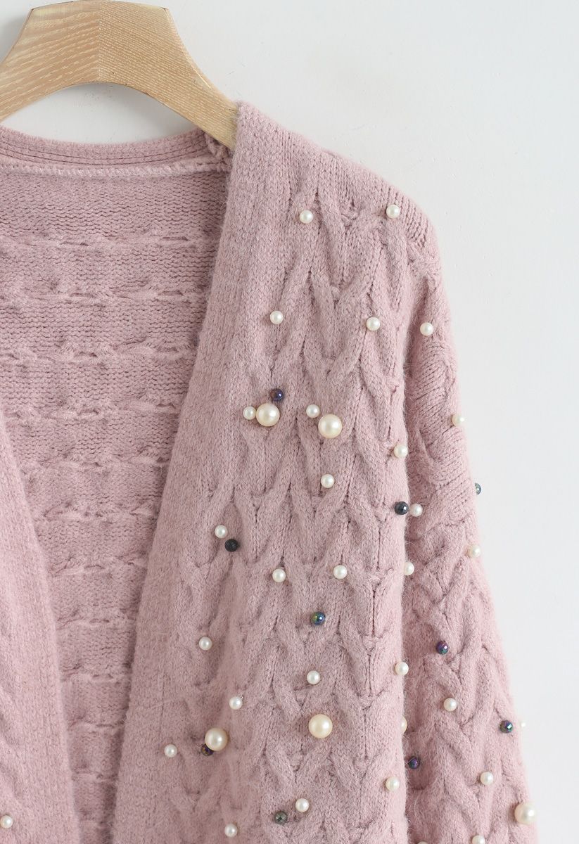 Looking at the Shining Pearls Knit Cardigan in Pink