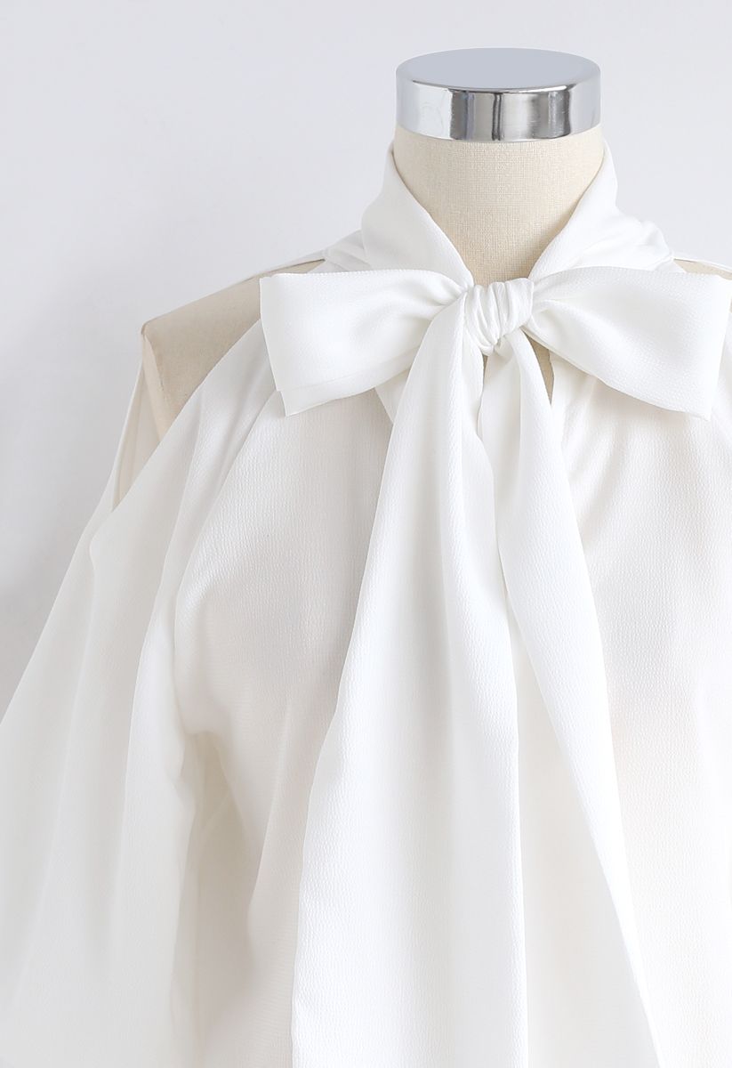 She's a Dream Bowknot Cold-Shoulder Top in White