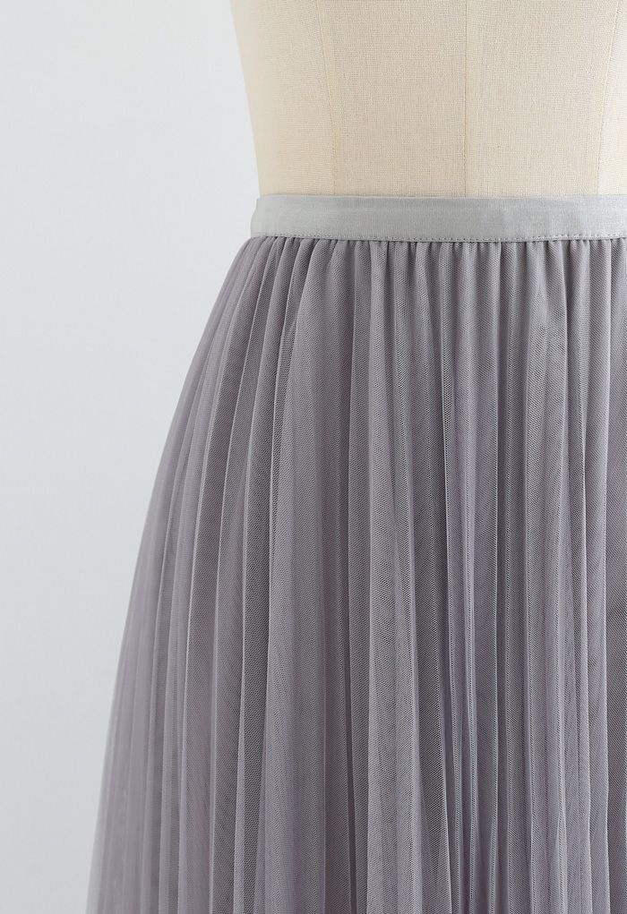 Call out Your Name Pleated Mesh Skirt in Dusty Blue