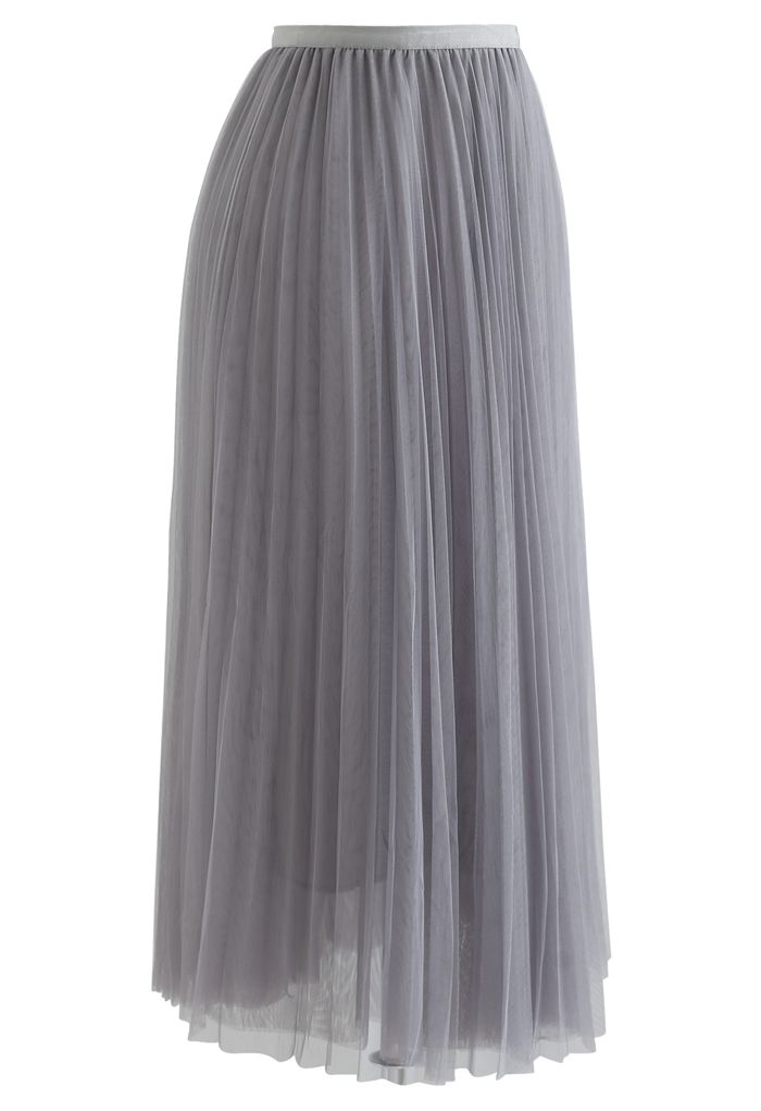 Call out Your Name Pleated Mesh Skirt in Dusty Blue