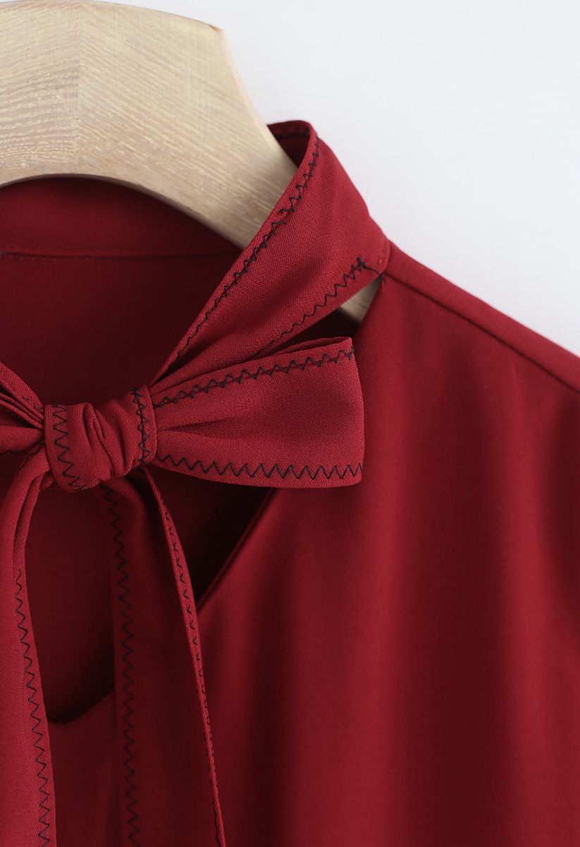 Feel Me Bowknot Chiffon Top in Red