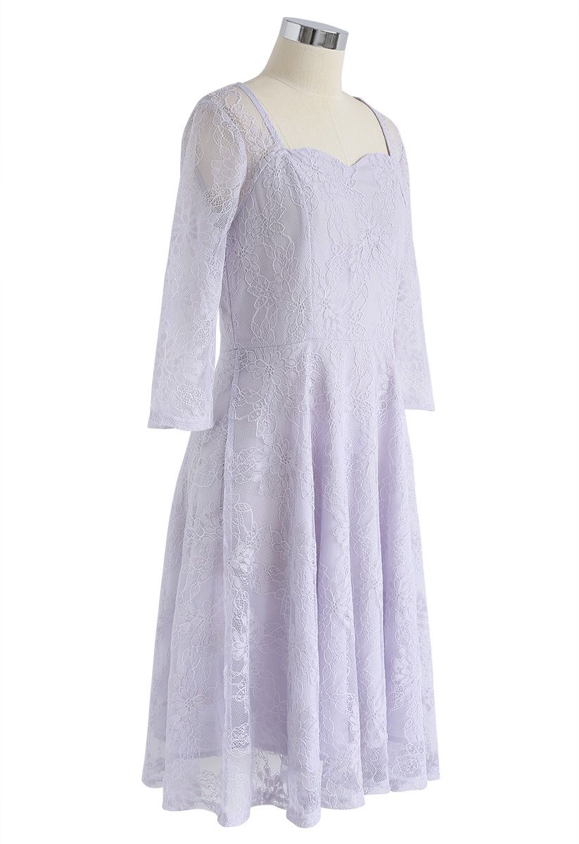 All for You Square Neck Lace Dress in Lilac