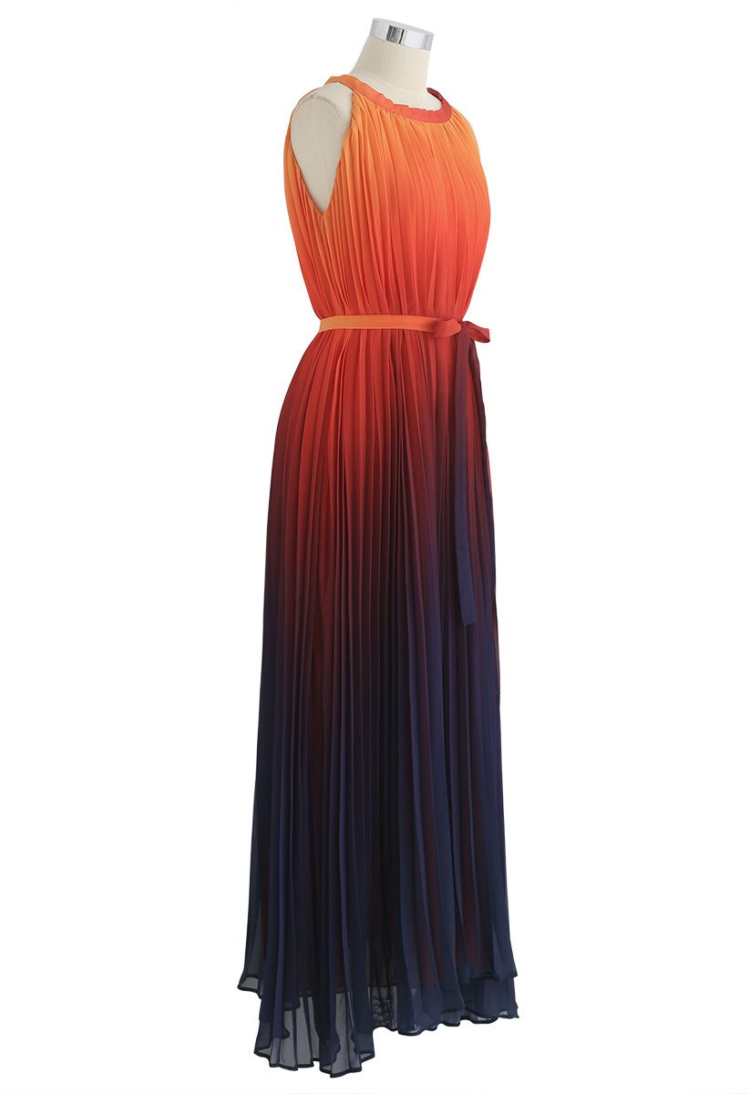 Splendor of the Sunset Gradient Pleated Maxi Dress - Retro, Indie and ...