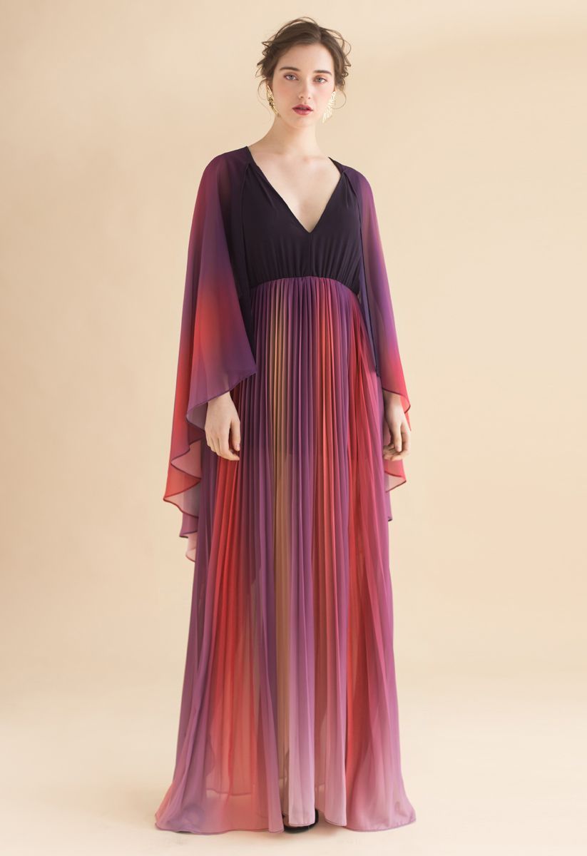 Splendor of the Sunset Gradient Pleated Maxi Dress - Retro, Indie and  Unique Fashion