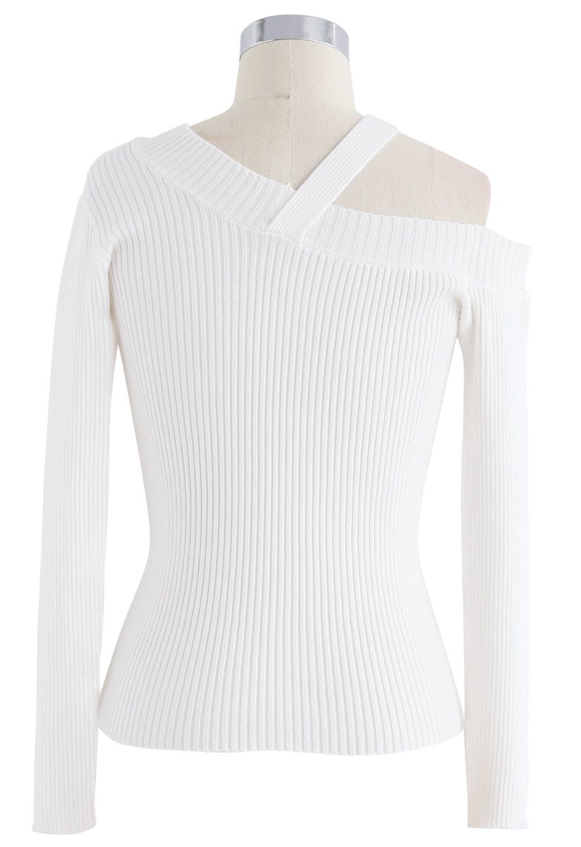 Coming Back One-Shoulder Knit Top in White