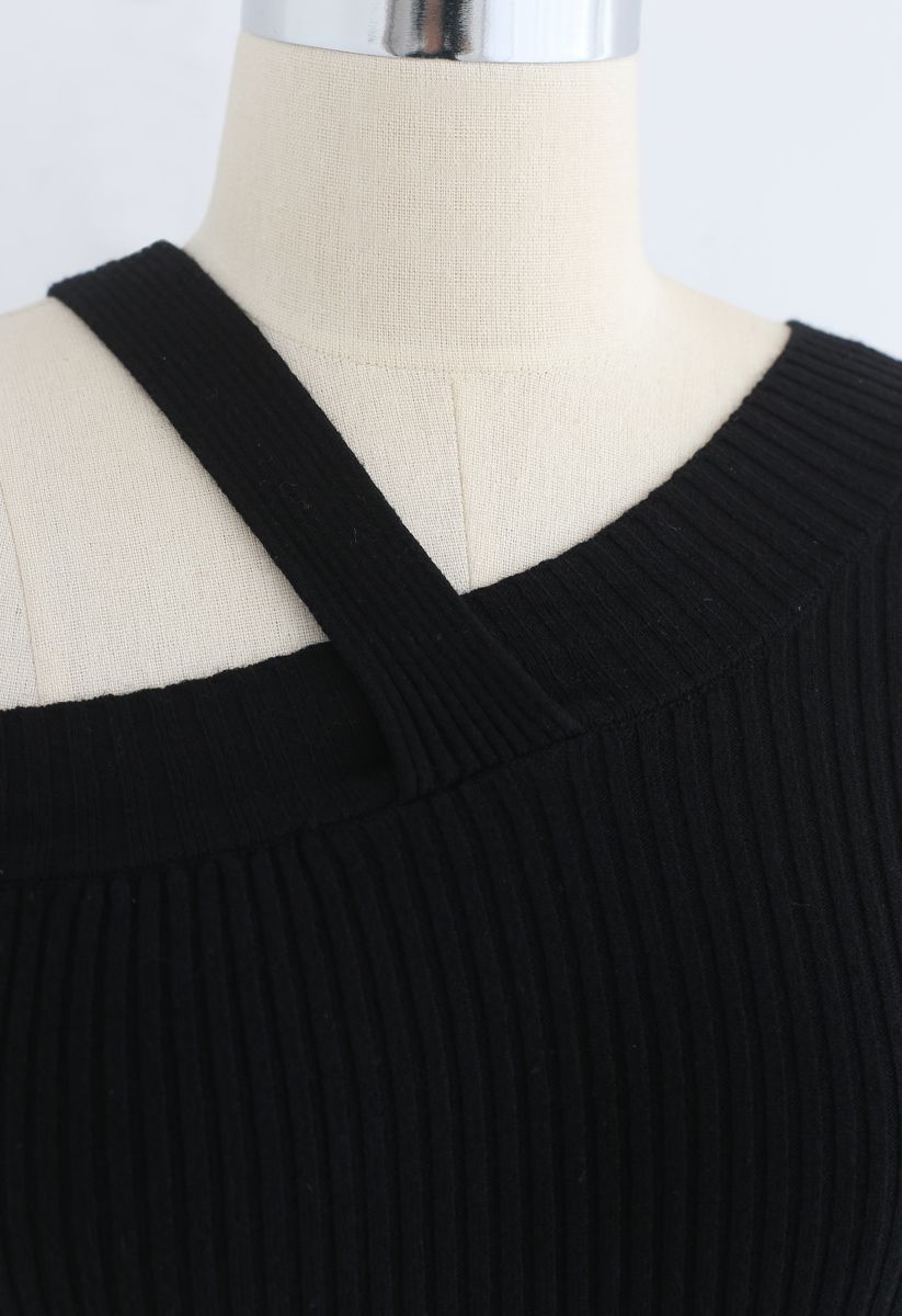 Coming Back One-Shoulder Knit Top in Black