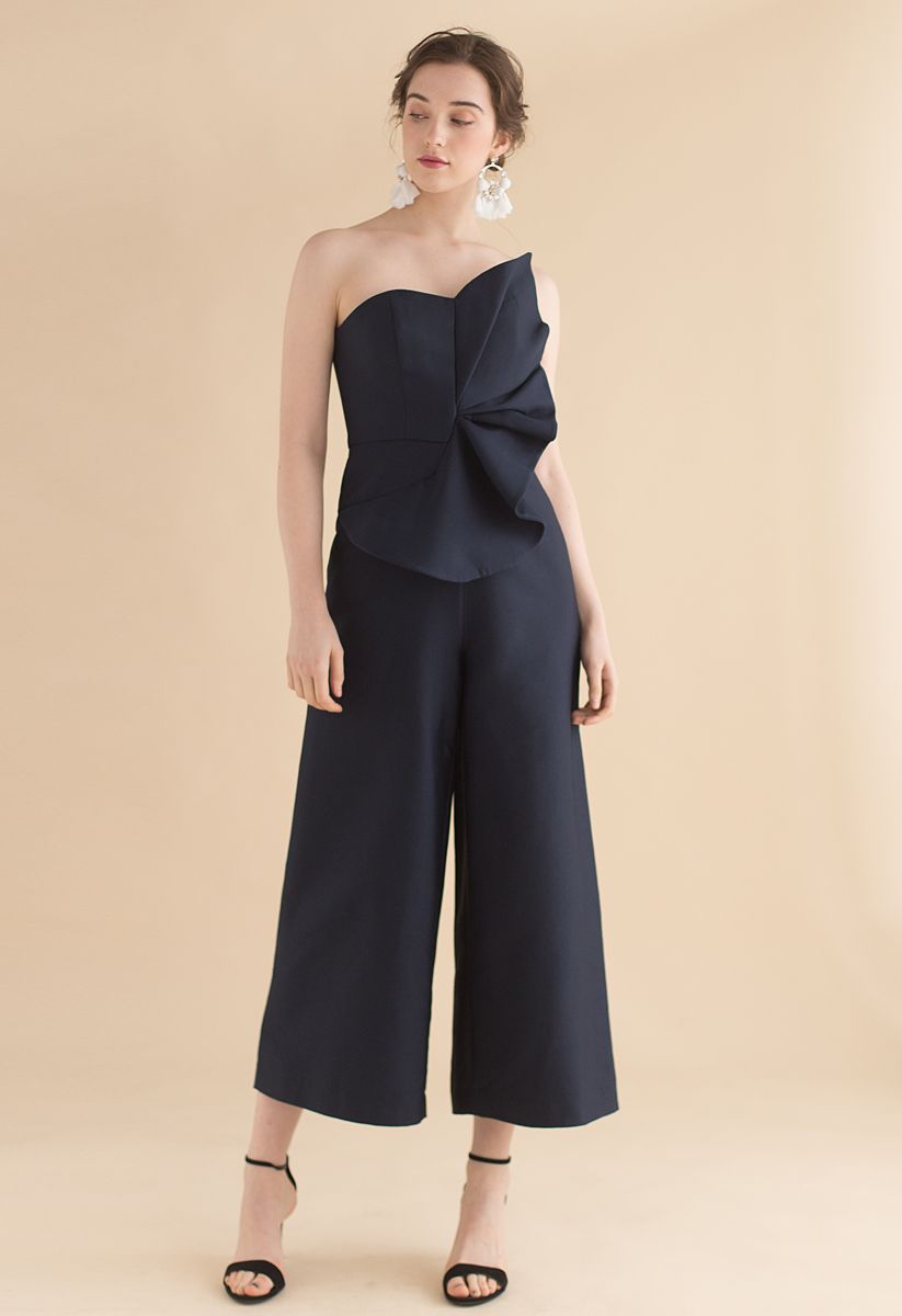 Go Out In Style Strapless Jumpsuit in Navy