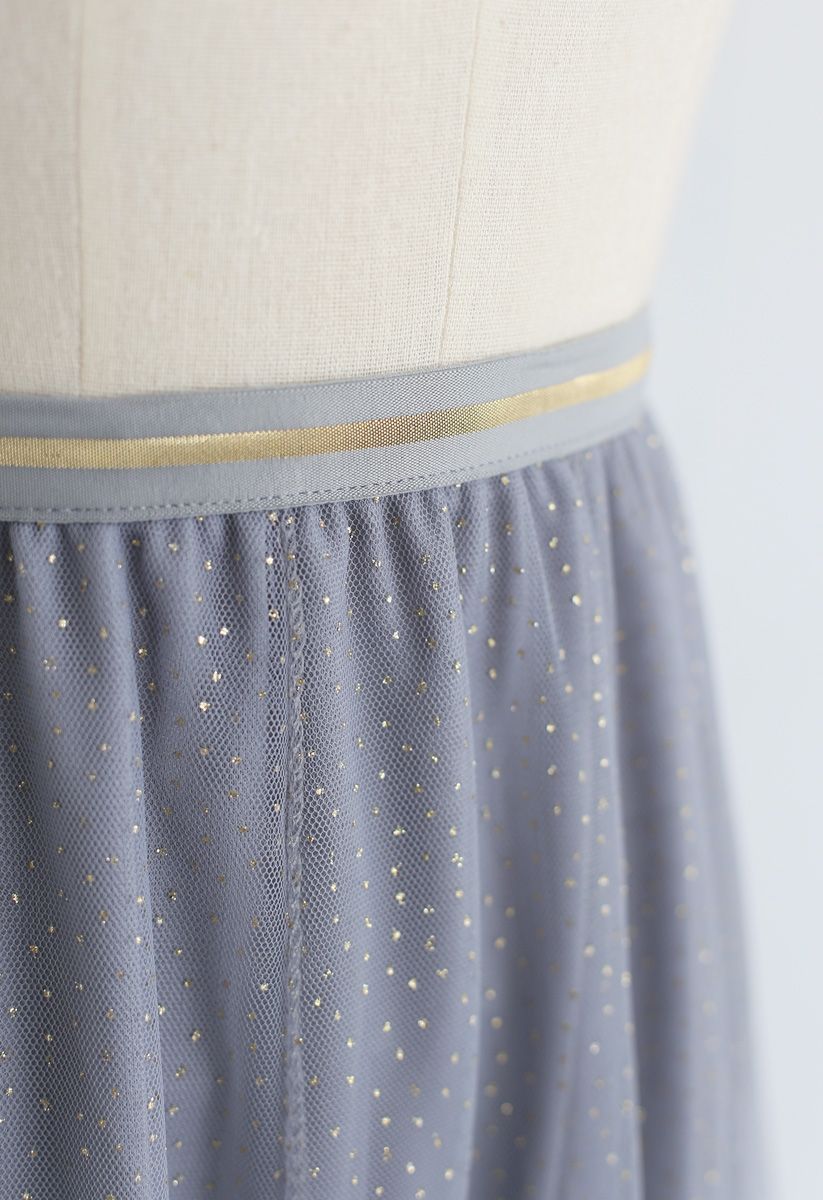 Twinkling Stars Mesh Skirt in Dusty Blue