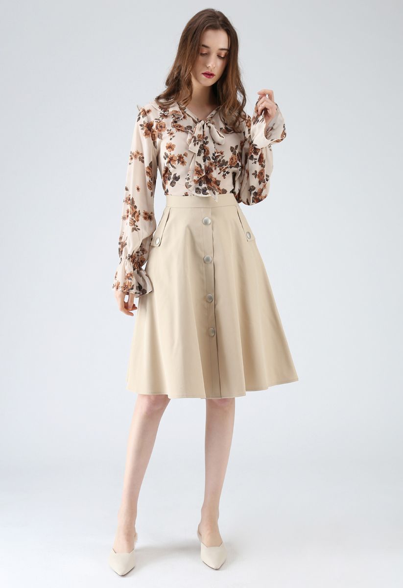 I'll be Me Buttons A-Line Skirt in Sand