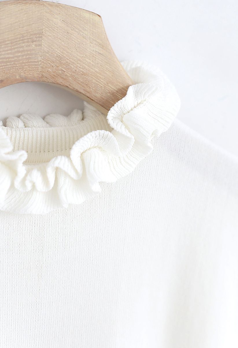 Ruffle My Heart Sleeveless Knit Top in White