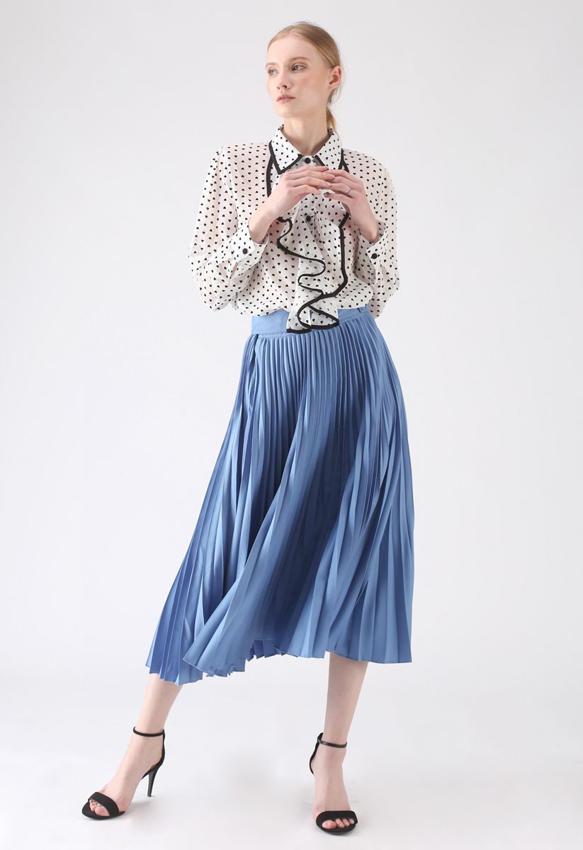 Tender Breeze Pleated Midi Skirt in Blue