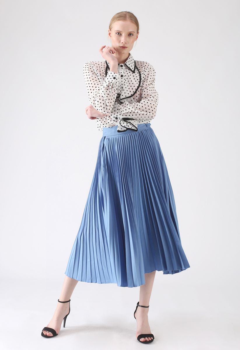 Tender Breeze Pleated Midi Skirt in Blue