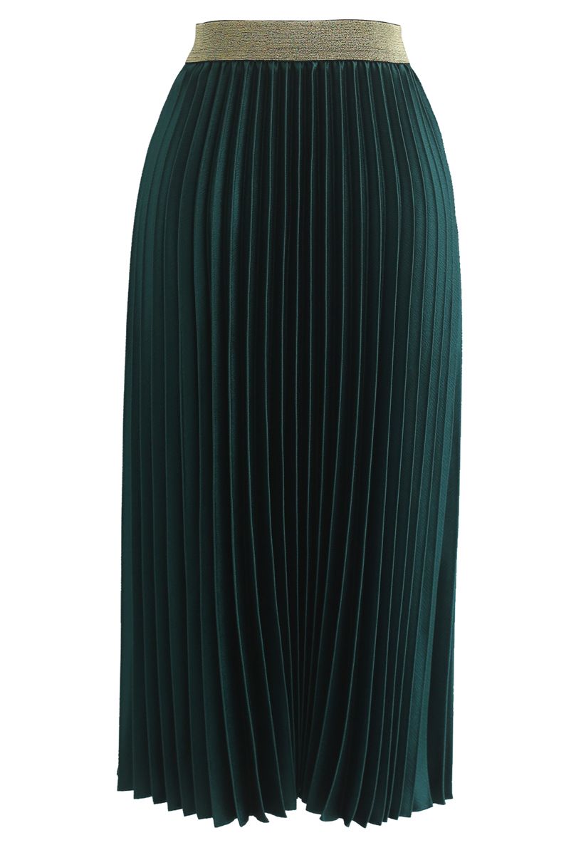 Gimme The Spotlight Pleated Midi Skirt in Emerald