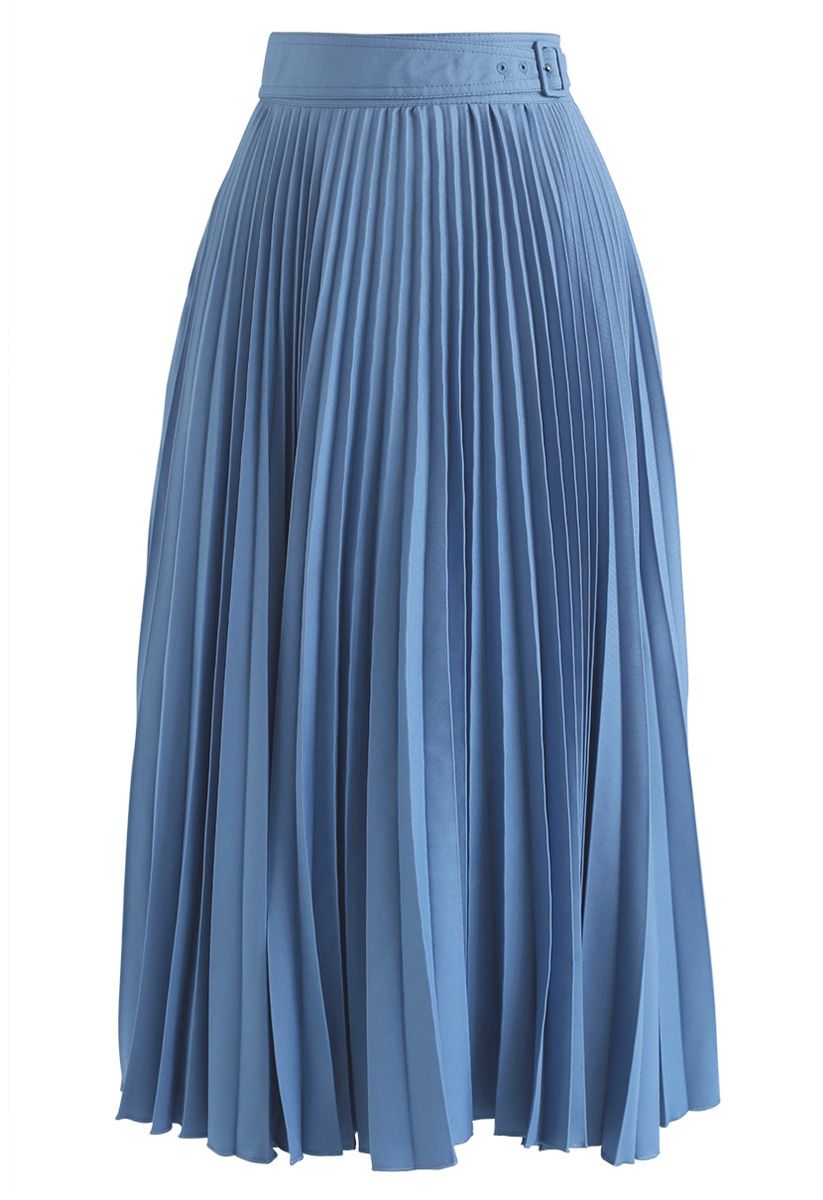 Tender Breeze Pleated Midi Skirt in Blue