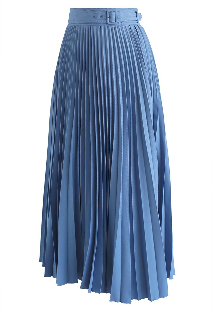 Tender Breeze Pleated Midi Skirt in Blue