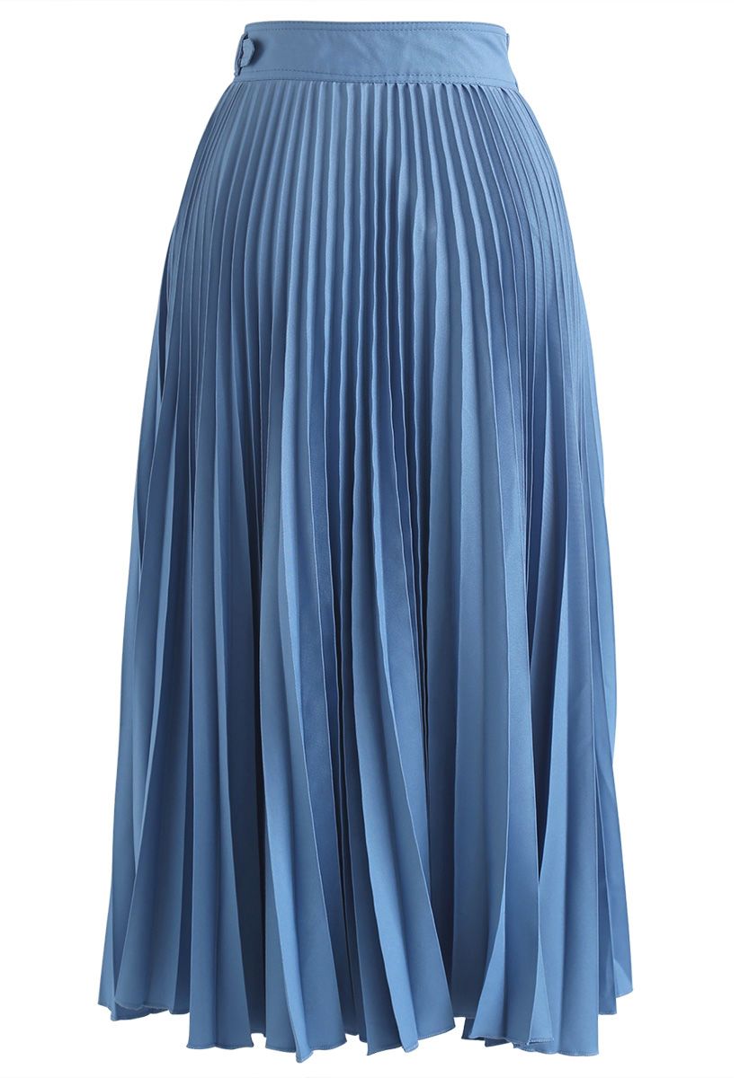 Tender Breeze Pleated Midi Skirt in Blue