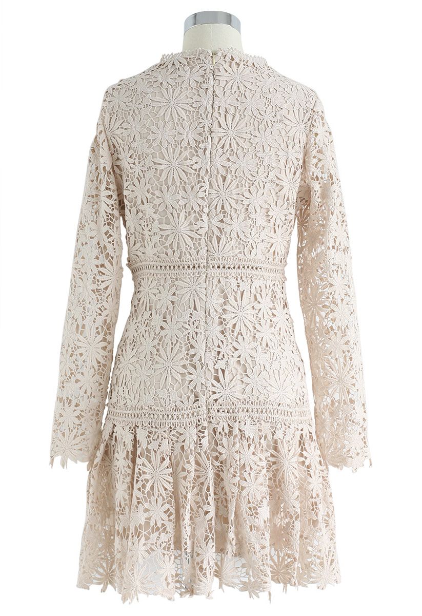 Made for Now Floral Crochet V-Neck Dress in Cream