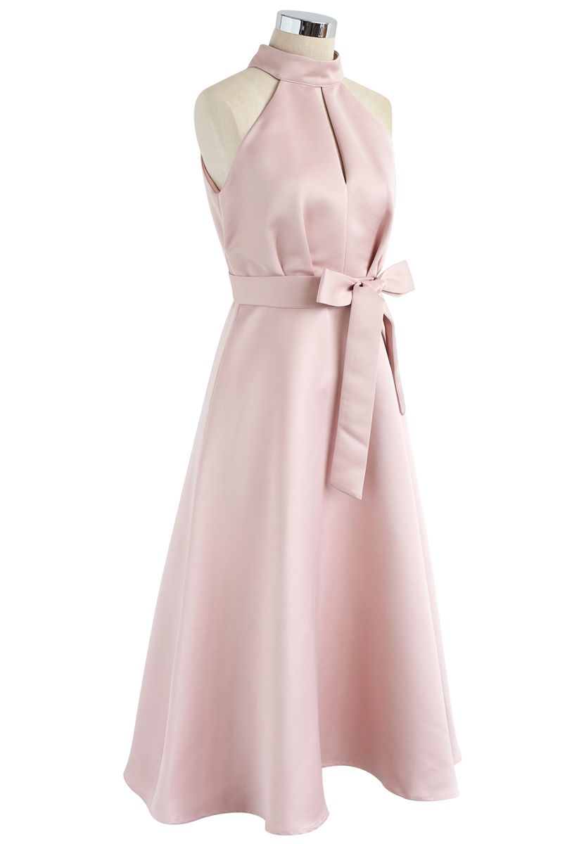 Lady in Pink Halter Neck Midi Dress
