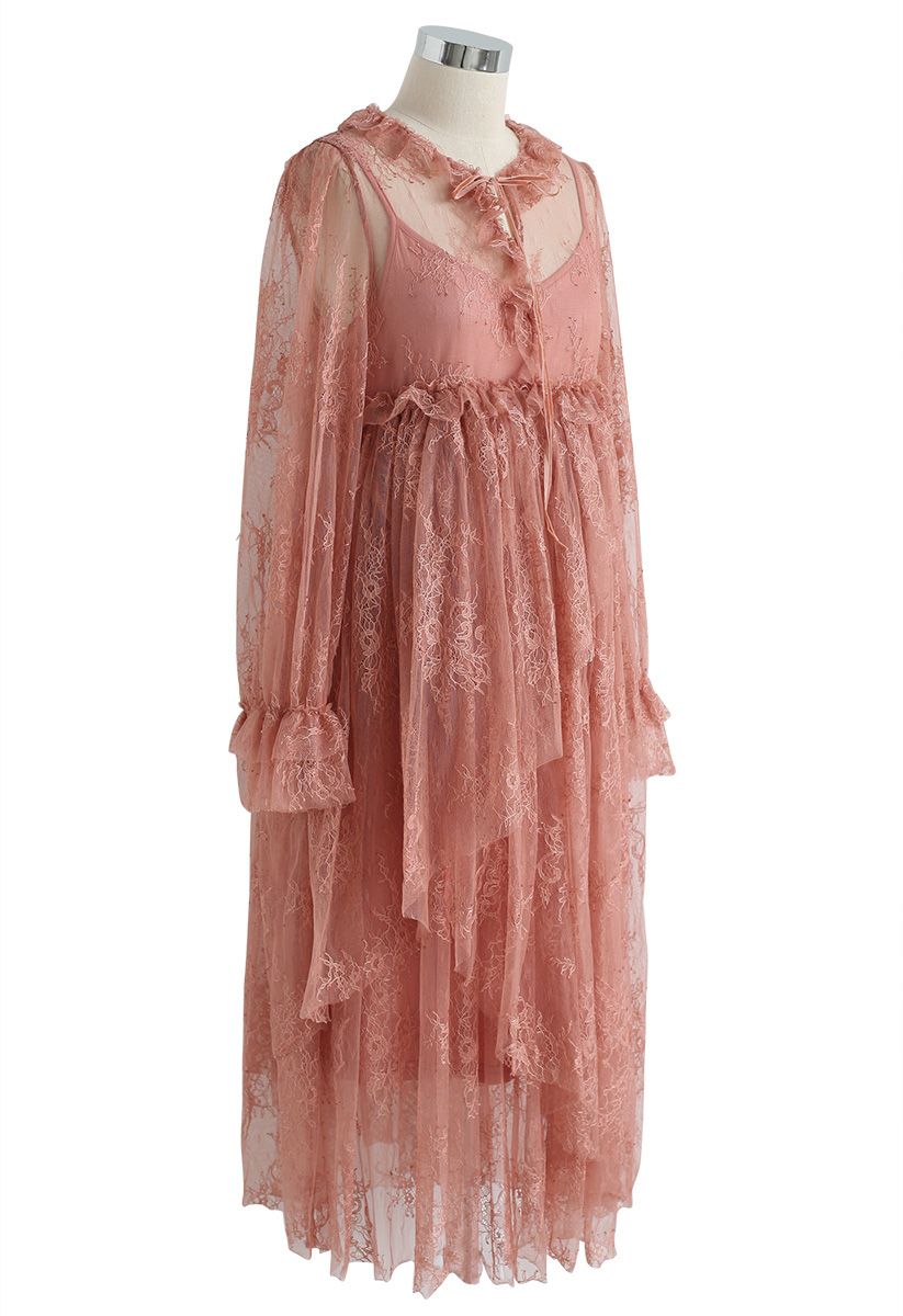 Sweet Moments Full Lace Dolly Dress in Coral