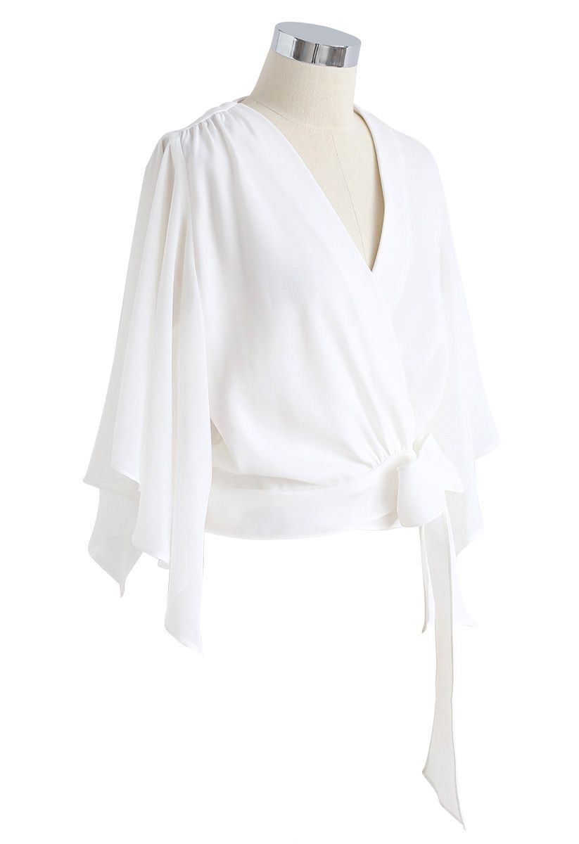 Chic Natural Cropped Cape Top in White