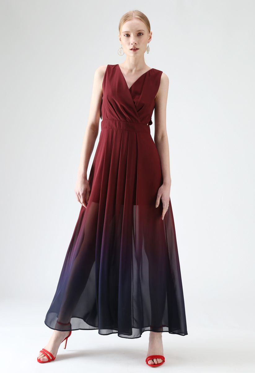 Gradient Revelry Sleeveless Maxi Dress in Wine