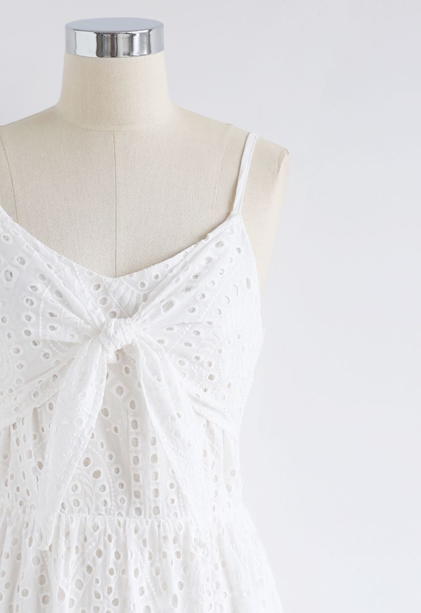 Party Playlist Eyelet Cami Dress in White