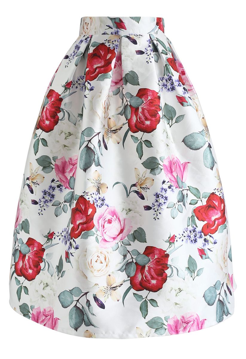 Flower Power Pleated Midi Skirt