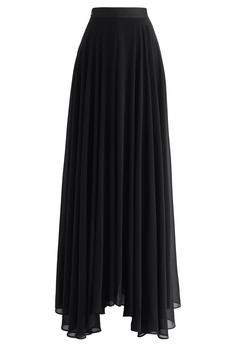 Timeless Favorite Chiffon Maxi Skirt in Black - Retro, Indie and Unique ...