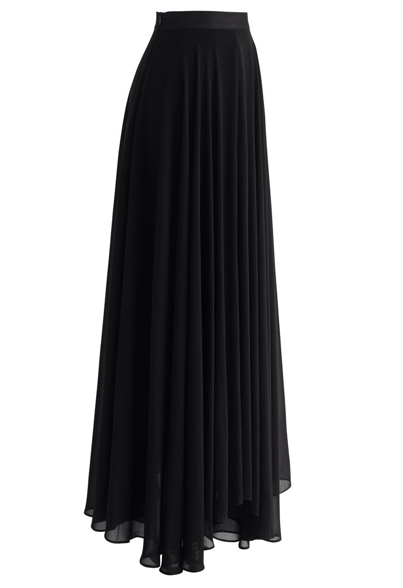 Timeless Favorite Chiffon Maxi Skirt in Black - Retro, Indie and Unique ...