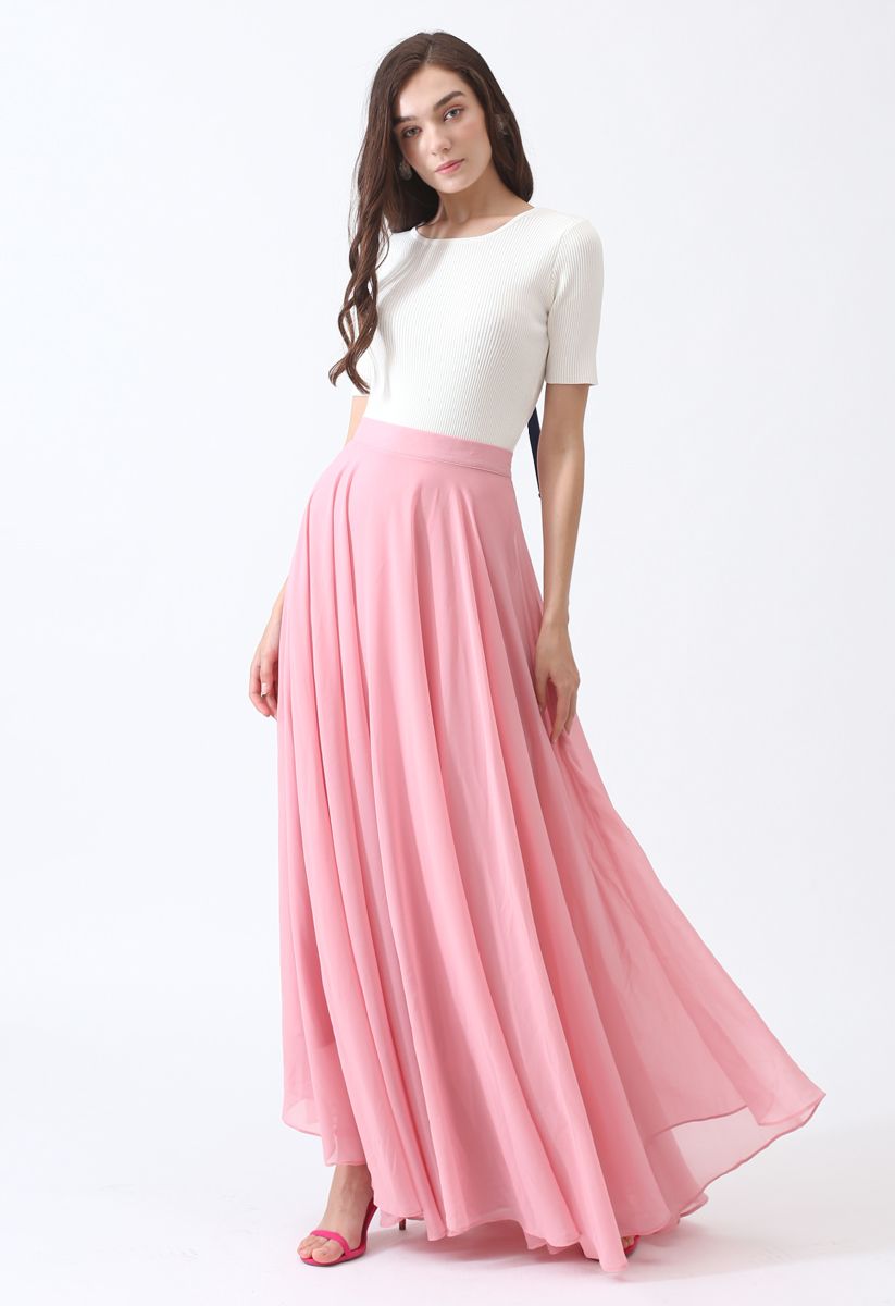Timeless Favorite Chiffon Maxi Skirt in Pink - Retro, Indie and Unique ...