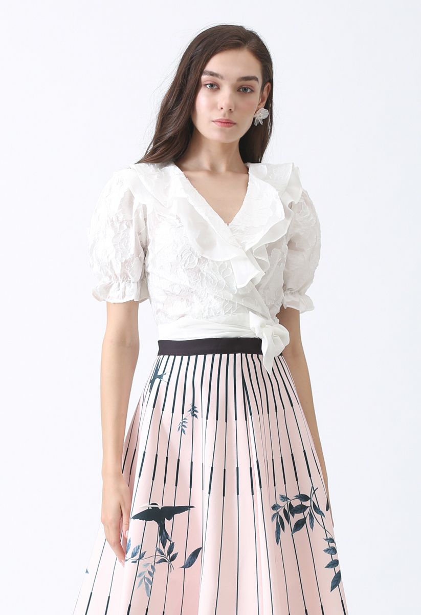 I'm Twenty Ruffle Wrap Crop Top in White