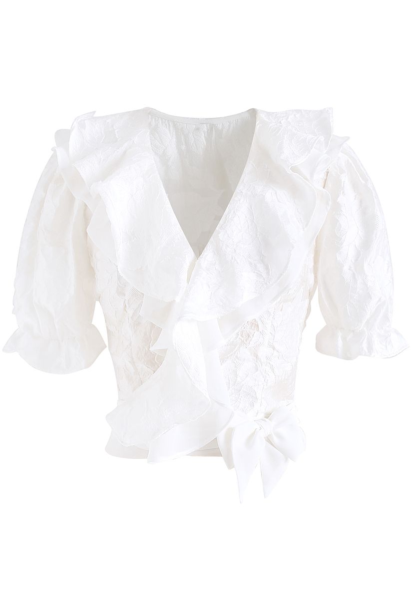 I'm Twenty Ruffle Wrap Crop Top in White