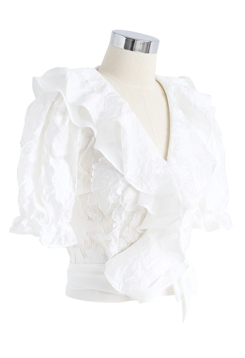 I'm Twenty Ruffle Wrap Crop Top in White