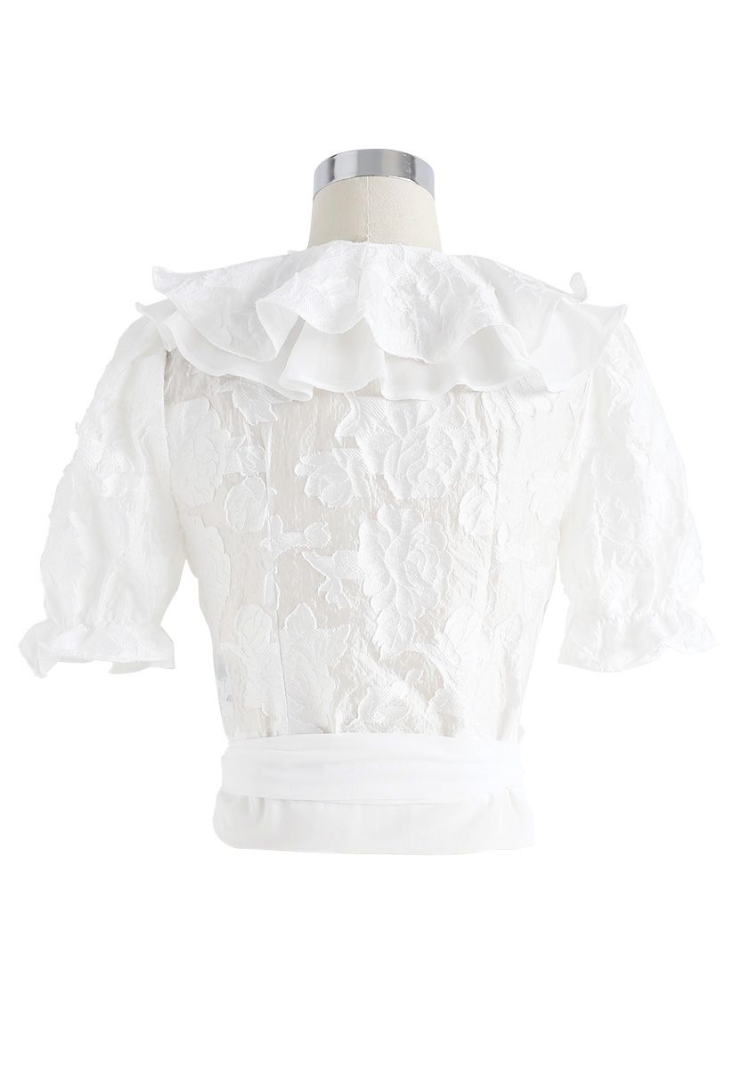 I'm Twenty Ruffle Wrap Crop Top in White