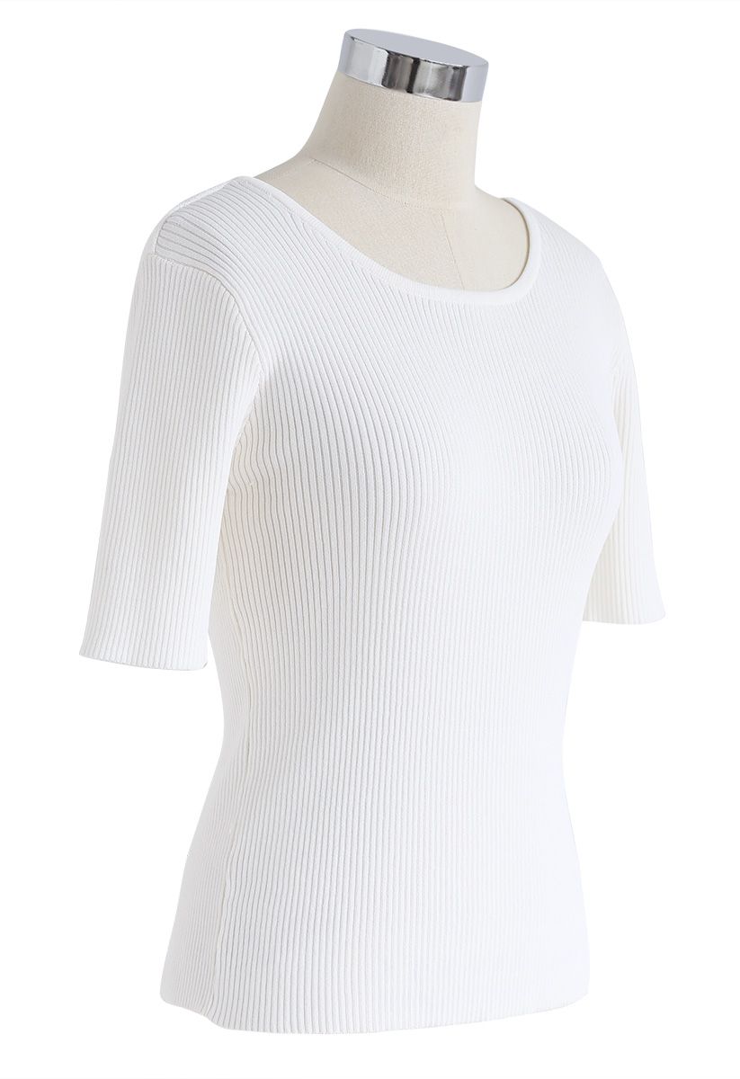 Just for Bowknot Cutout Knit Top in White