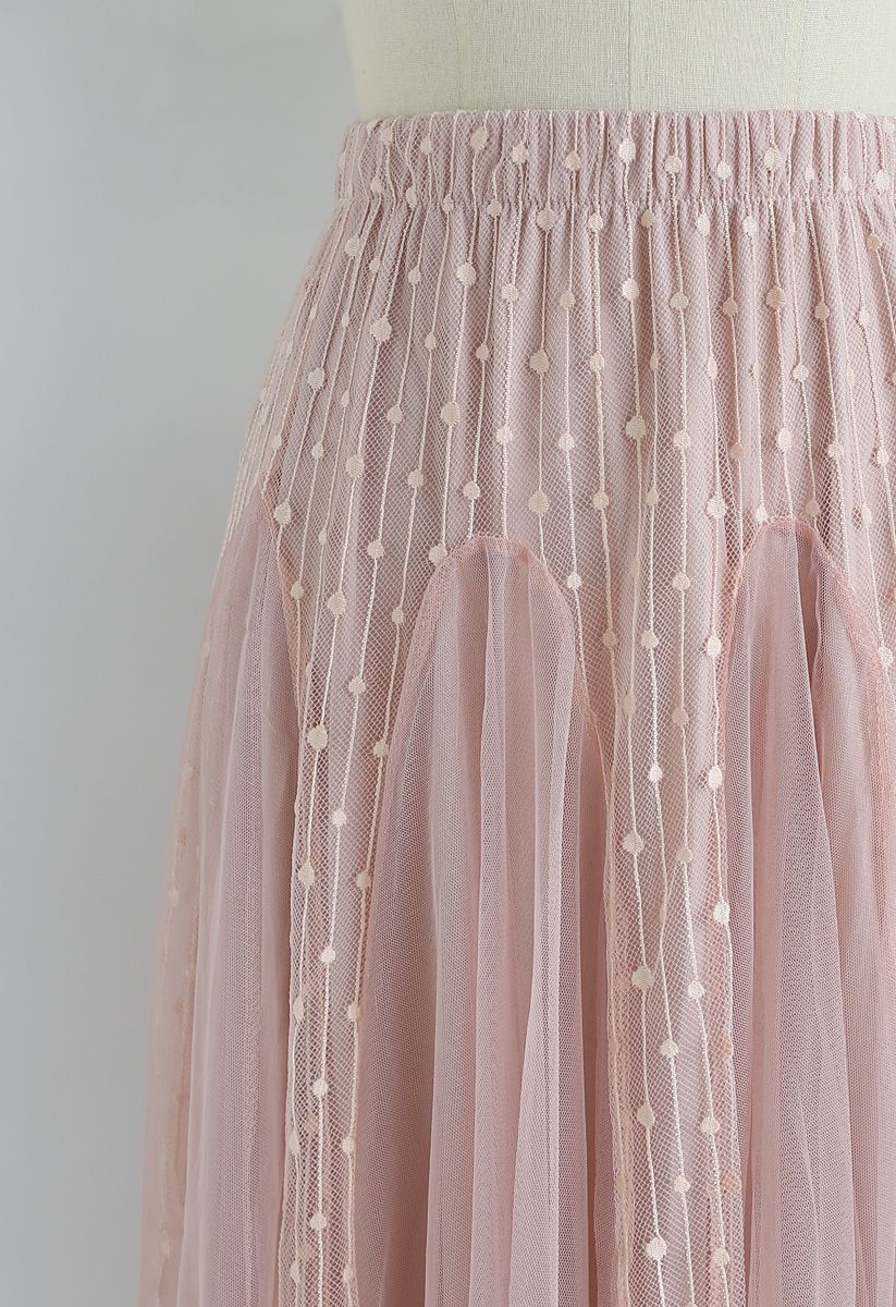 Dotted Love Flare Tulle Midi Skirt in Pink