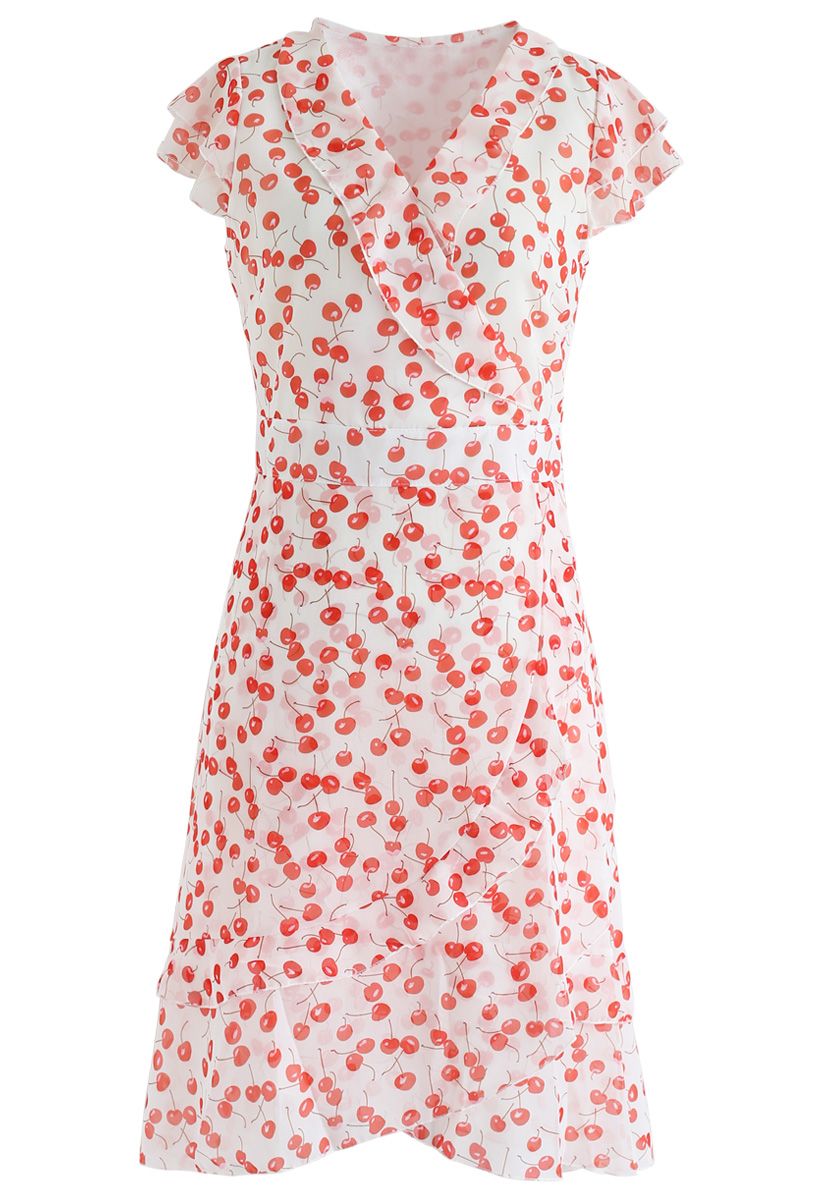 Ultra-Sweet Cherry Printed Ruffle Dress