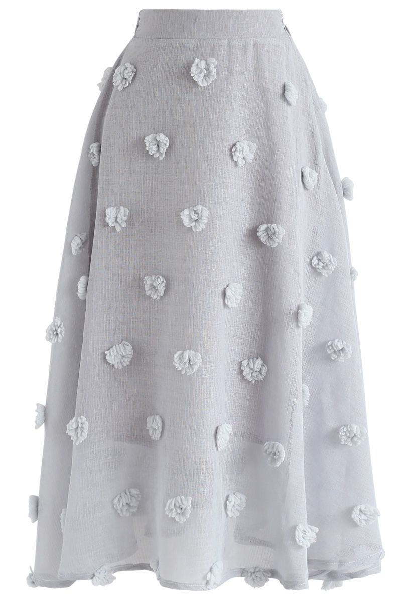 Cotton Candy Sheer 3D Flower Skirt in Grey