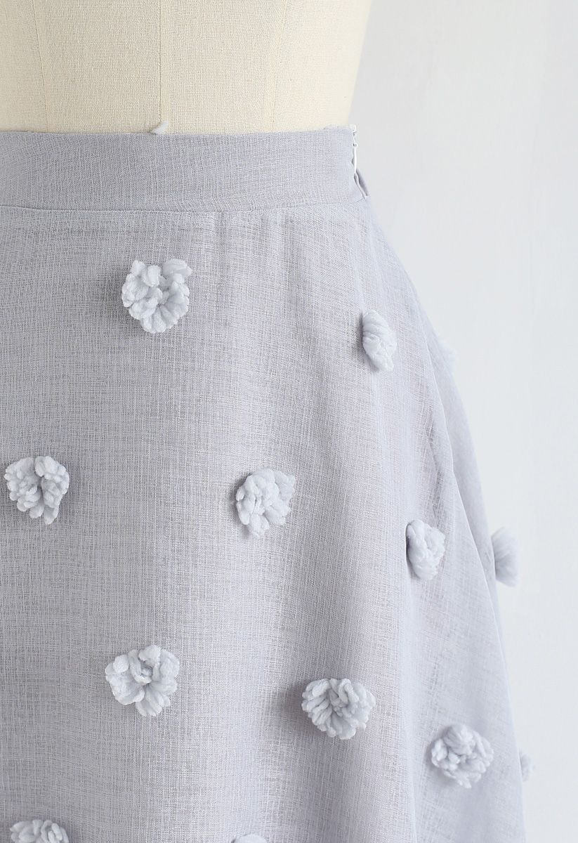Cotton Candy Sheer 3D Flower Skirt in Grey