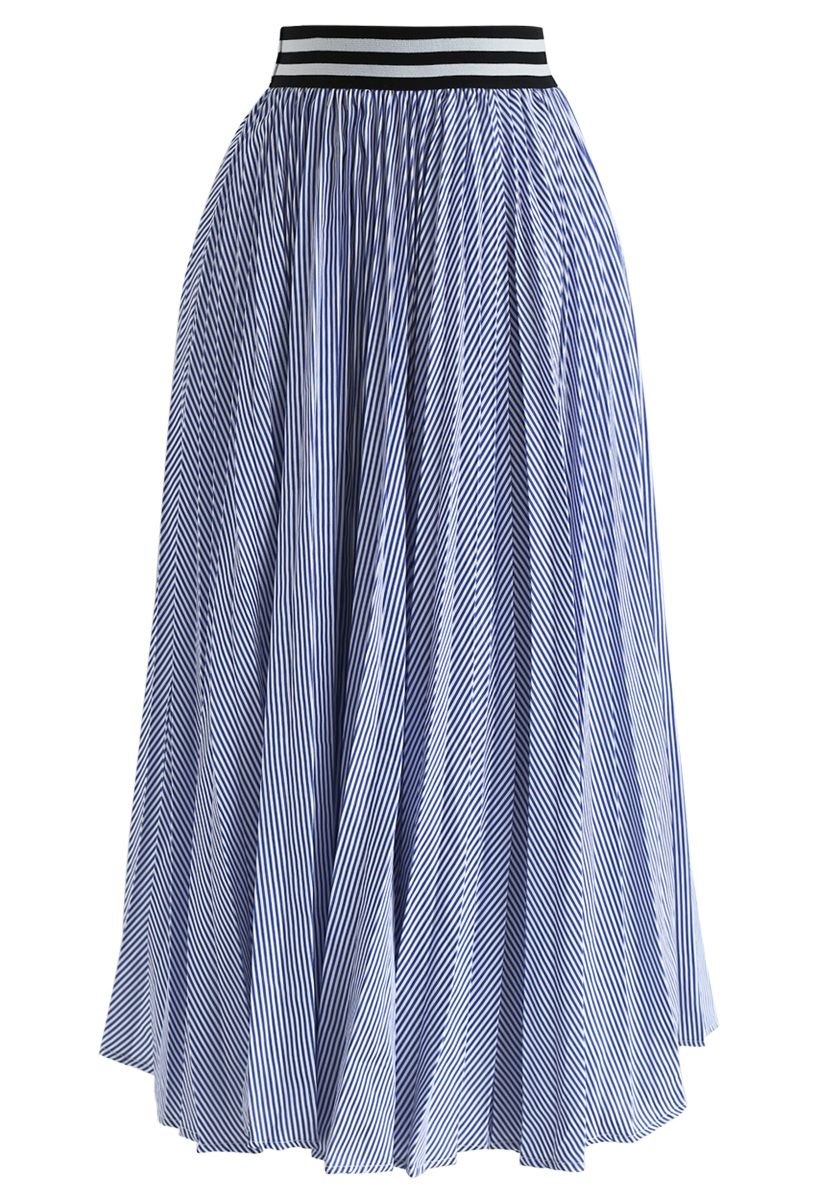 Did You Hear That Stripes Pleated Skirt in Blue