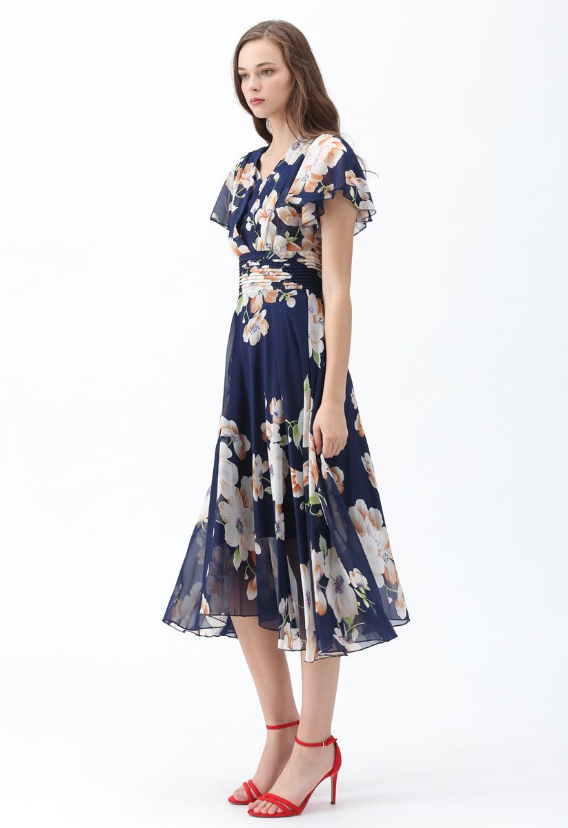 Sweet Surrender Floral Chiffon Dress in Navy