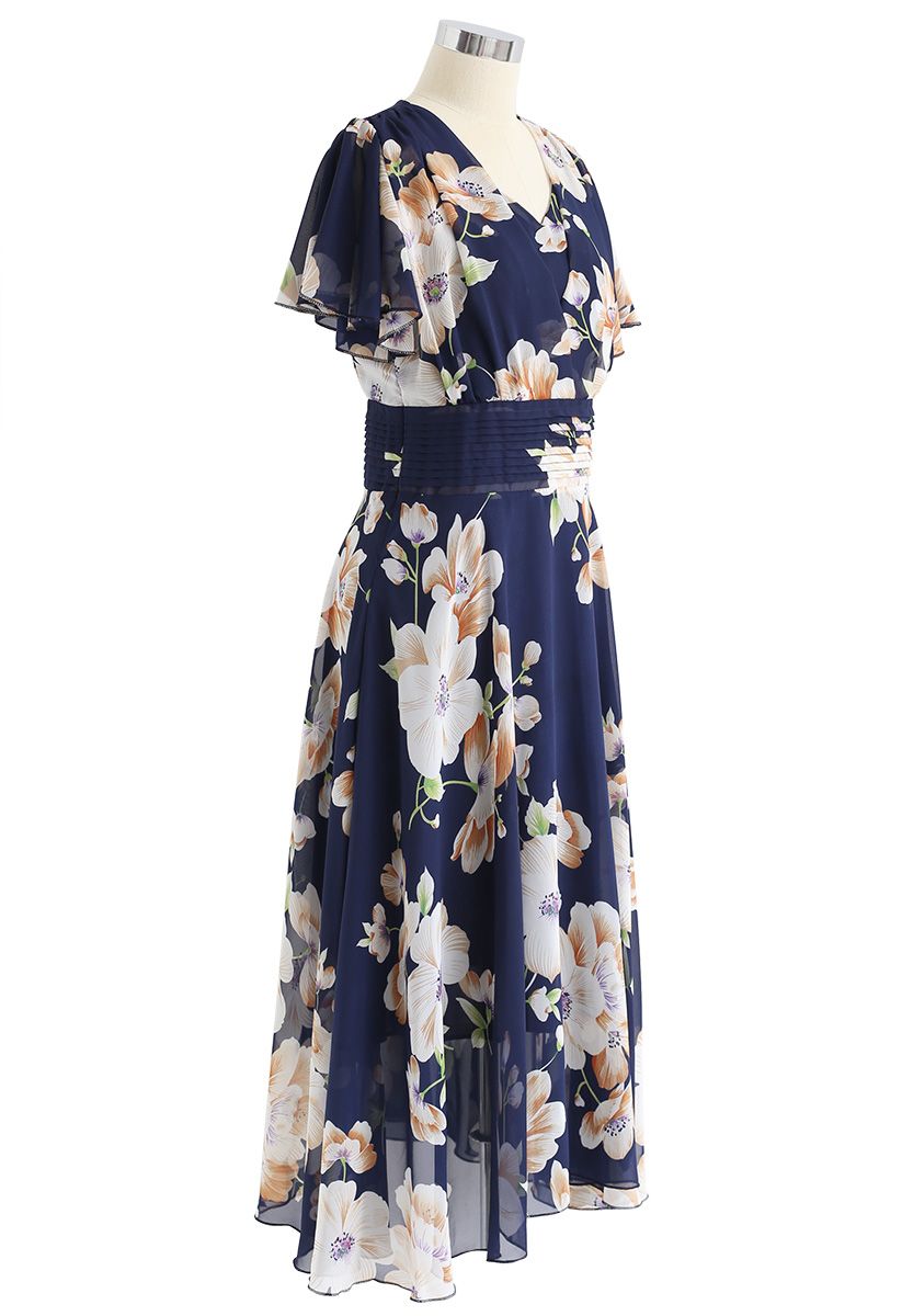 Sweet Surrender Floral Chiffon Dress in Navy