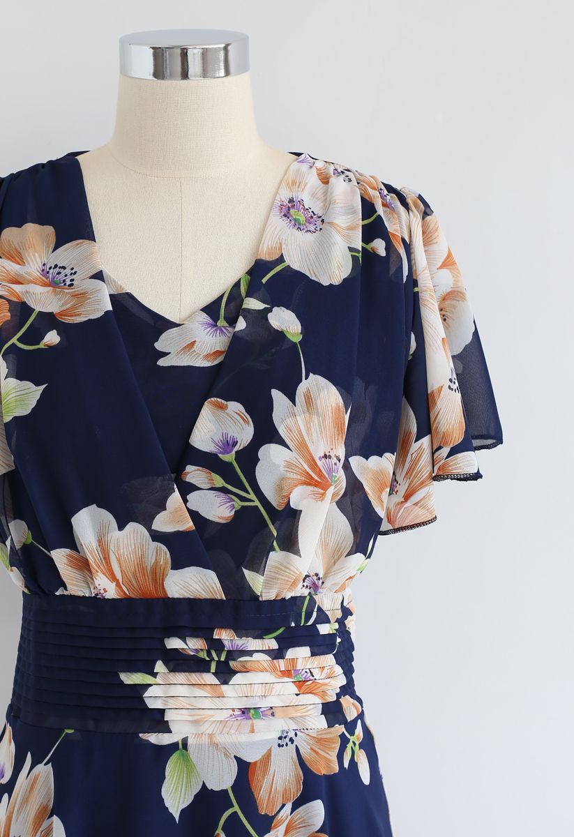 Sweet Surrender Floral Chiffon Dress in Navy